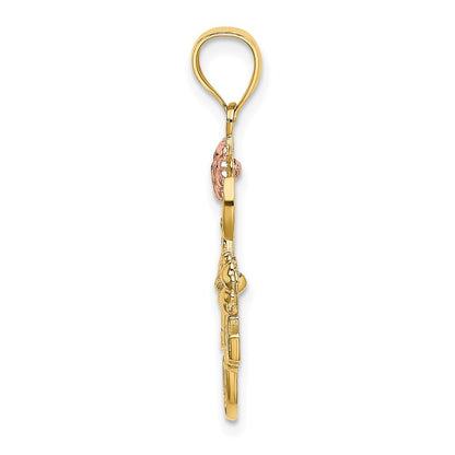 14k Two-tone Gold White Rhodium I LOVE YOU Flowers Charm Pendant