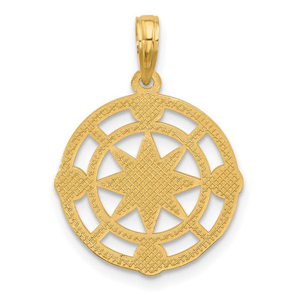 14k Yellow Gold Polished Round Compass Charm Pendant for Women