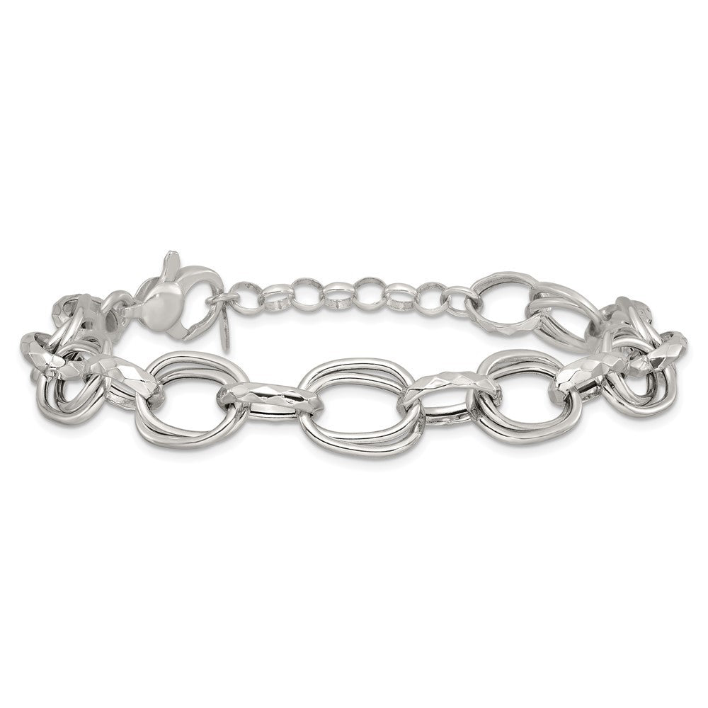Sterling Silver  Double Link and Faceted Link 8" with 1" Extender Bracelet