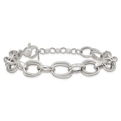 Sterling Silver  Double Link and Faceted Link 8" with 1" Extender Bracelet