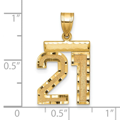 14k Yellow Gold Medium Diamond-cut Number 21 Charm Pendant for Women