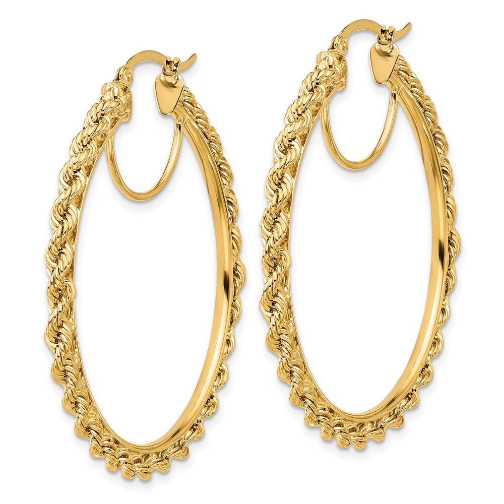 14k Yellow Gold Polished and D/C Rope 2.95mm Hoop Earrings