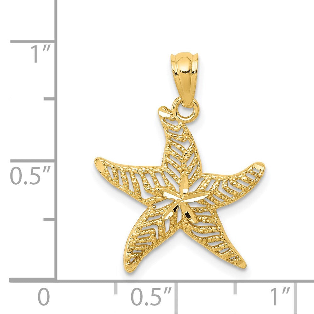 14k Yellow Gold Diamond-cut Polished Filigree Starfish Pendant for Women