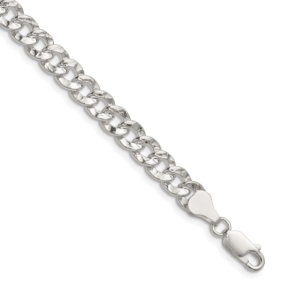 Sterling Silver 6.35mm Hammered Curb Chain Bracelet