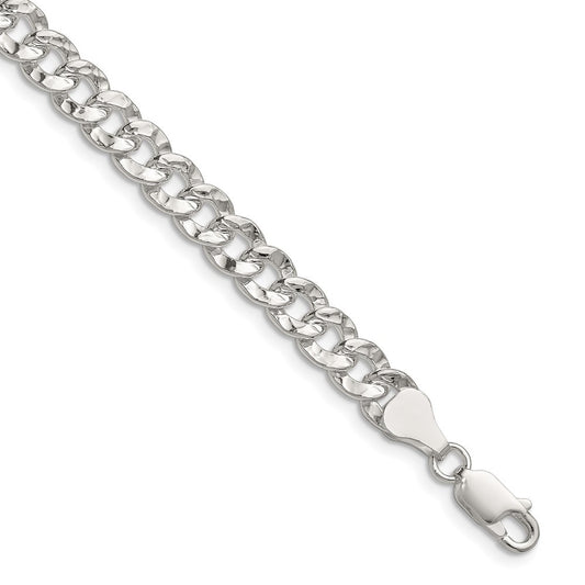 Sterling Silver 6.35mm Hammered Curb Chain Bracelet