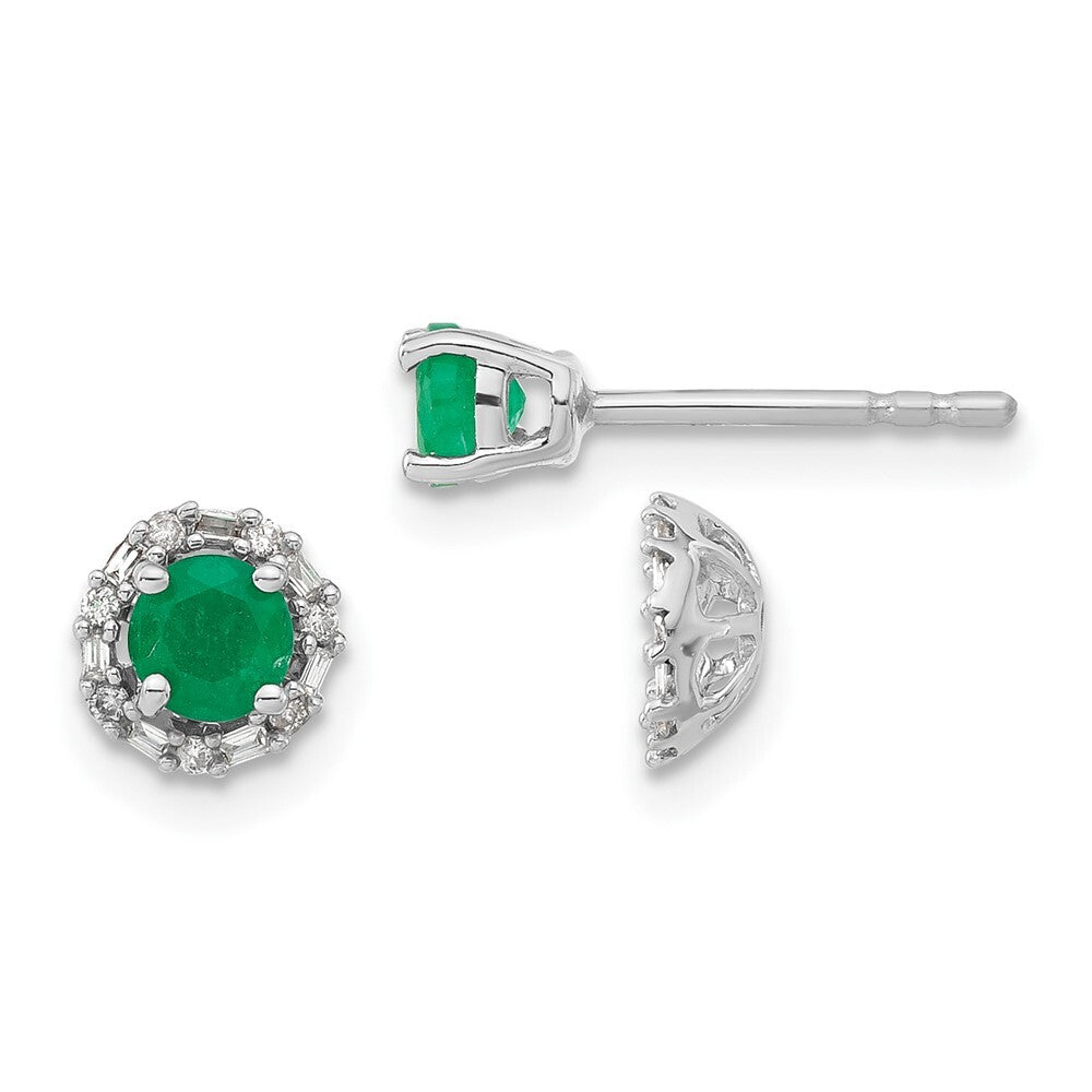 14k White Gold Diamond and Emerald Stud w/ Jacket Earrings