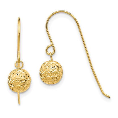 14k Yellow Gold 6mm Diamond Cut Bead Dangle Earrings