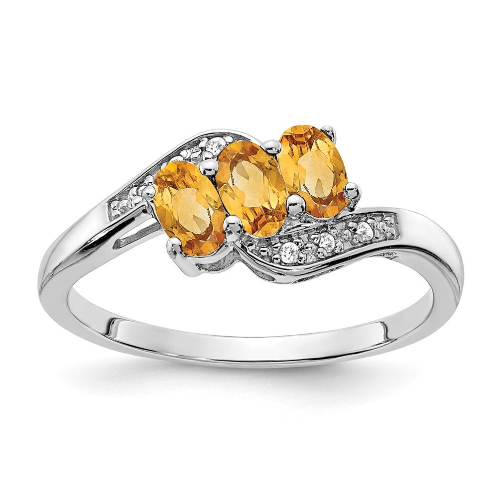 Sterling Silver Rhodium-plated Citrine and Diamond Ring Size 7