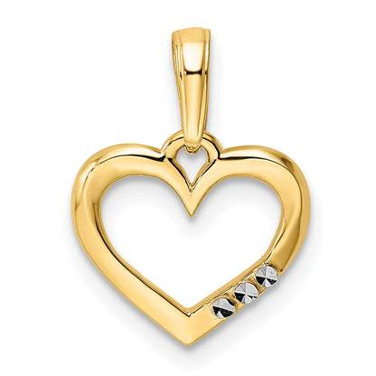 14k Yellow Gold and White Rhodium Diamond-cut Heart Pendant