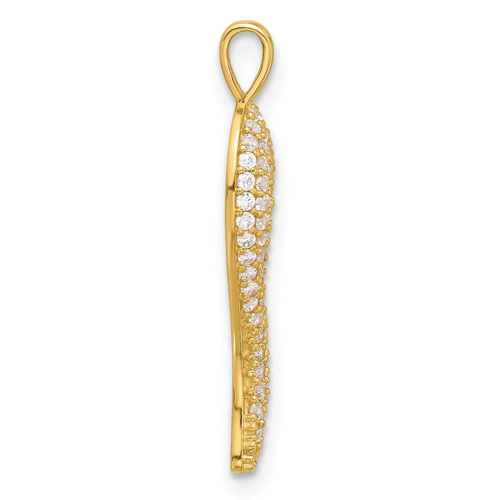 14k Yellow Gold Polished Cubic Zirconia Large Italian Horn Pendant