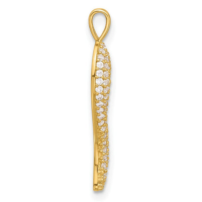 14k Yellow Gold Polished Cubic Zirconia Large Italian Horn Pendant