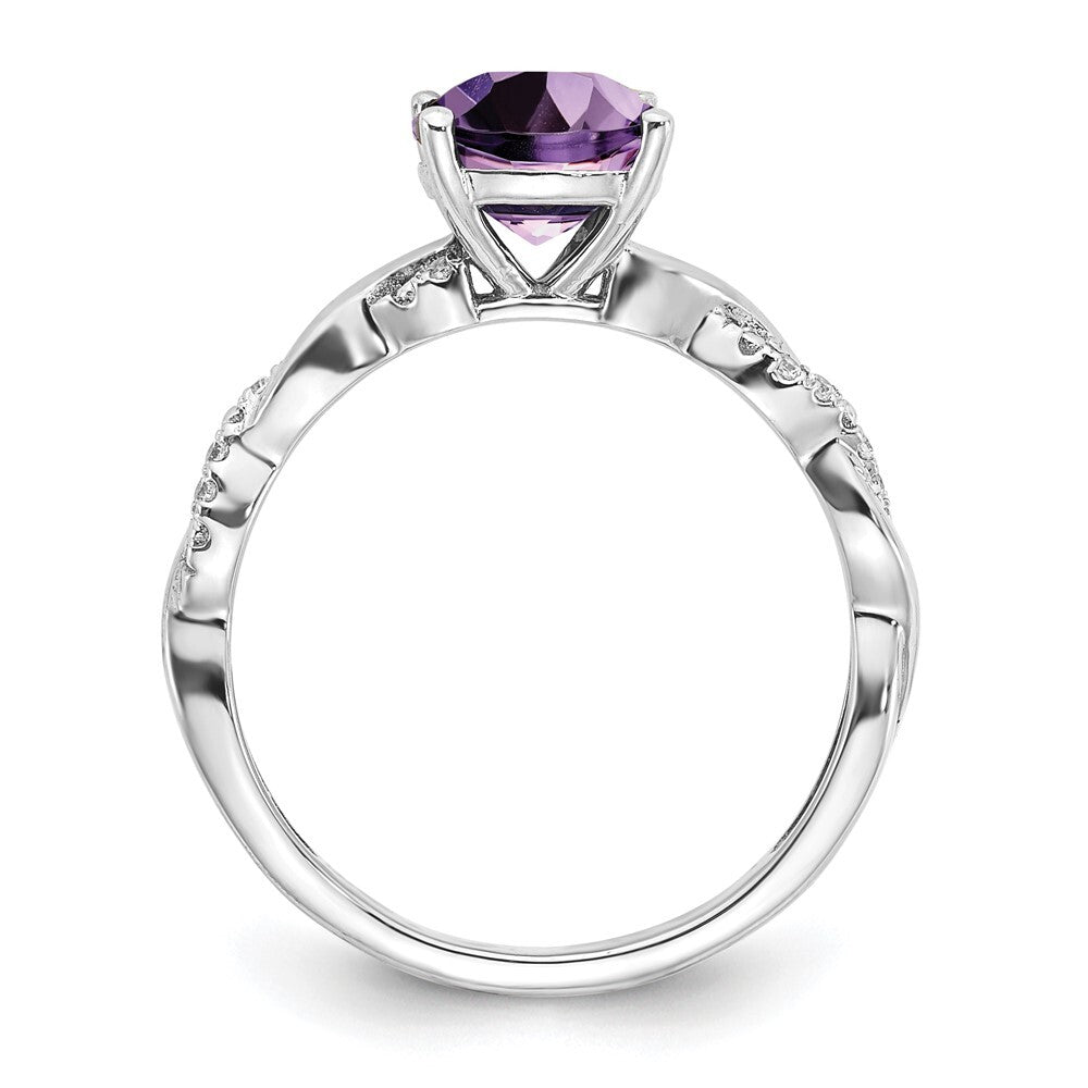 Sterling Silver Rhodium-plated Amethyst and Diamond Ring Size 7