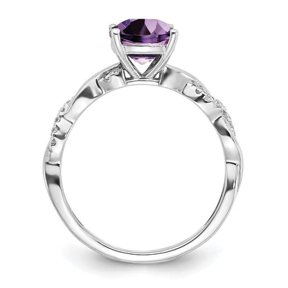 Sterling Silver Rhodium-plated Amethyst and Diamond Ring Size 7