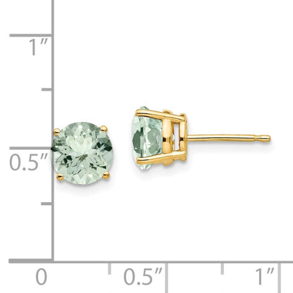 14k Yellow Gold 7mm Round Green Quartz Stud Earrings Gift for Women