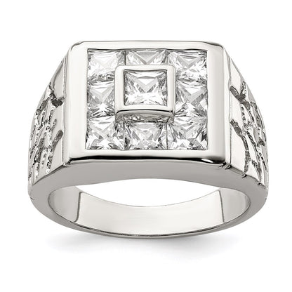 Sterling Silver Rhodium Plated Men's Fashion Cubic Zirconia Ring Size 9