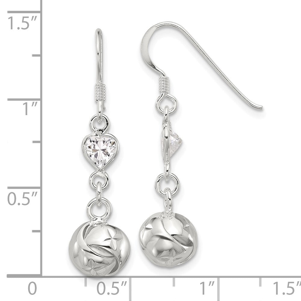 Sterling Silver Polished Cubic Zirconia Knot Dangle Shepherd Hook Earrings