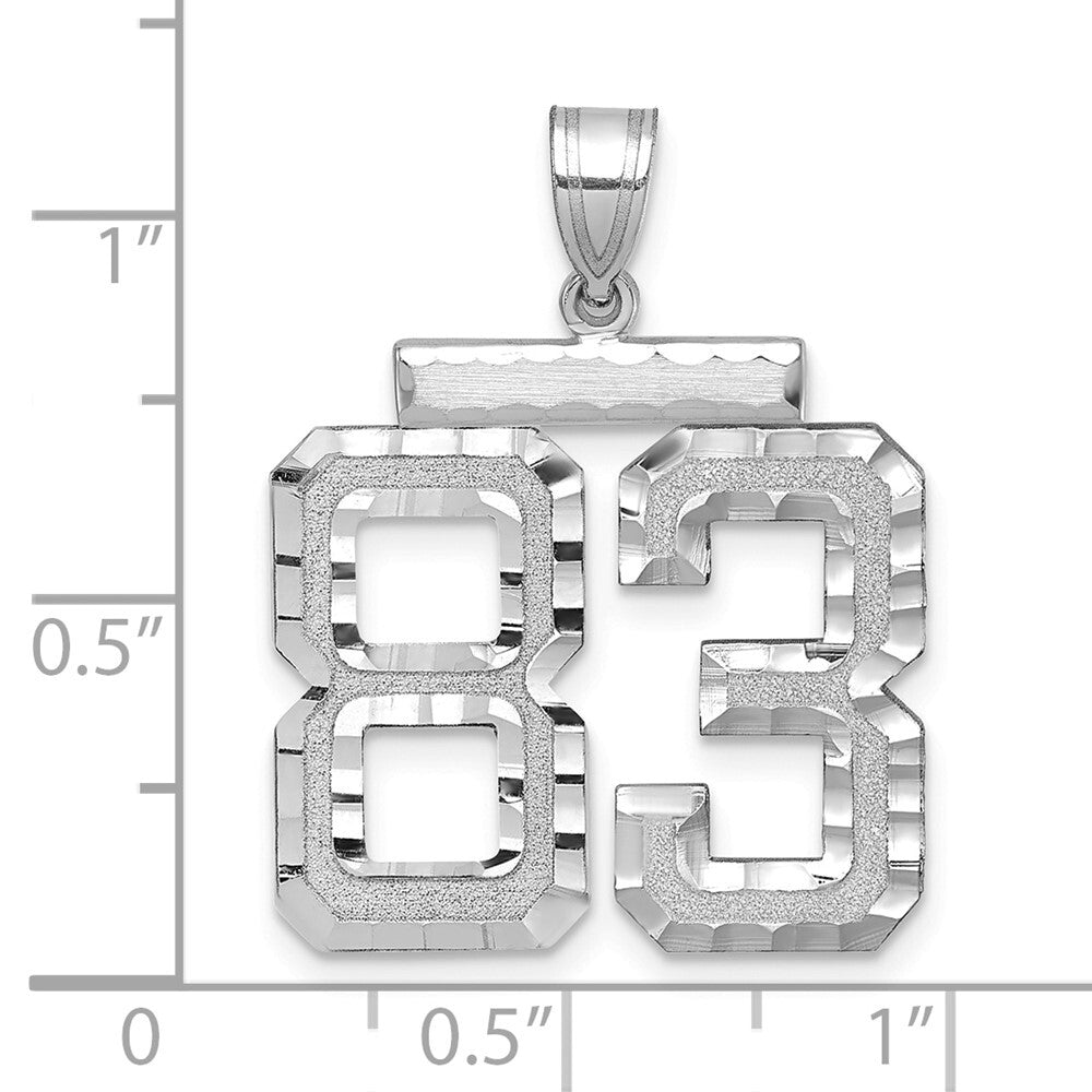 14k White Gold Large Brushed Diamond-cut Number 83 Charm Pendant for Women