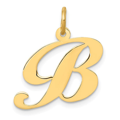 14k Yellow Gold Medium Fancy Script Letter B Initial Charm Pendant