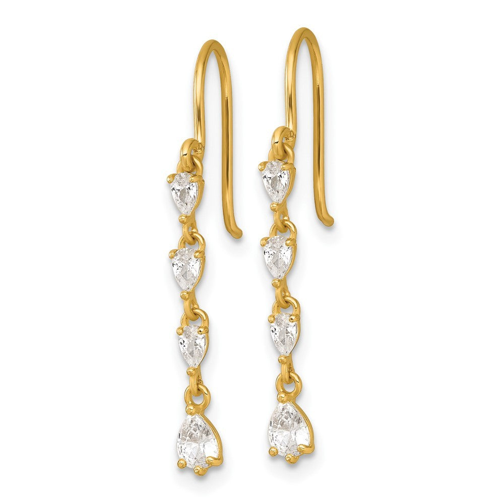 14k Yellow Gold Polished Fancy Pear-shape CZ Dangle Shepherd Hook Earrings