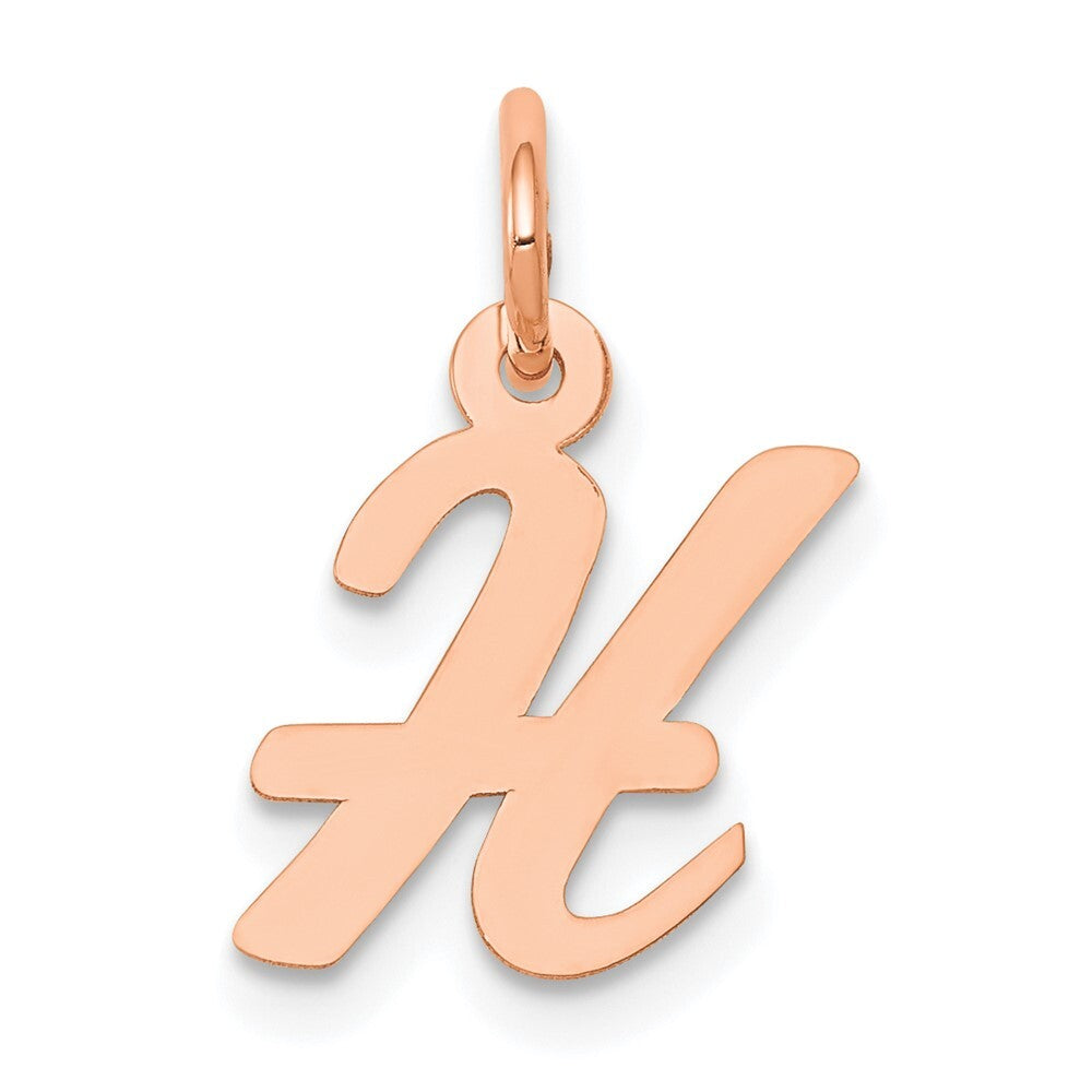 14k Rose Gold Small Script Letter H Initial Charm Pendant for Women