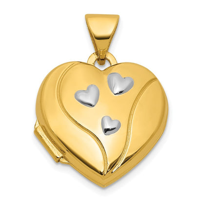 14k Yellow Gold & Rhodium My Love My Life My Forever on Back 15mm Heart Locket