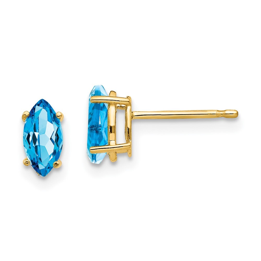 14k Yellow Gold 7x3.5mm Marquise Blue Topaz earring Gift for Women