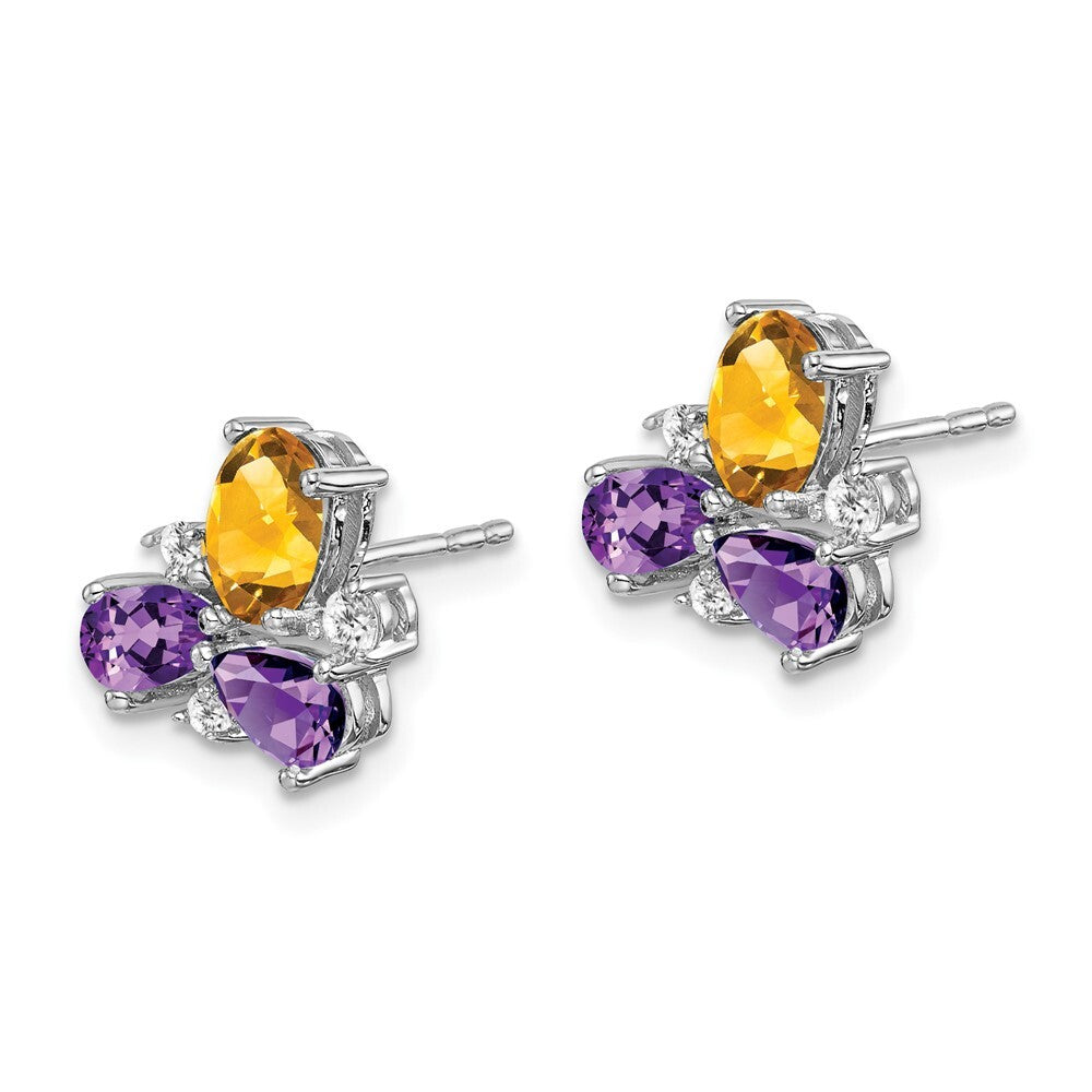 14k White Gold Amethyst/Citrine/Diamond Stud Earrings