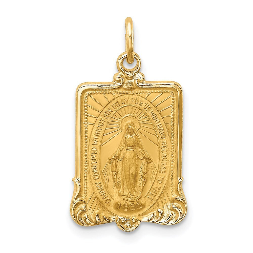 14k Yellow Gold Solid Polished/Satin Rectangle Framed Miraculous Medal Pendant