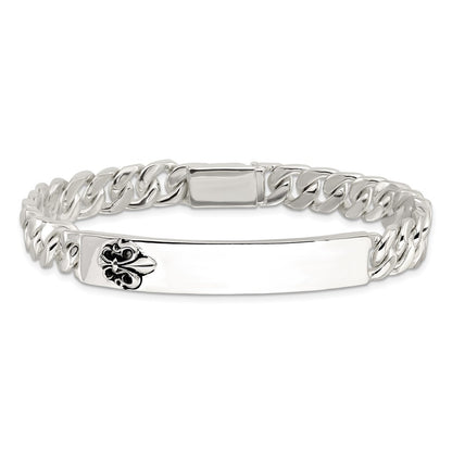 Sterling Silver Antiqued Fleur-de-lis ID Men's Bracelet