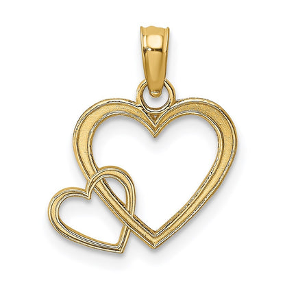 14k Yellow Gold Flat Two Hearts Intertwined Charm