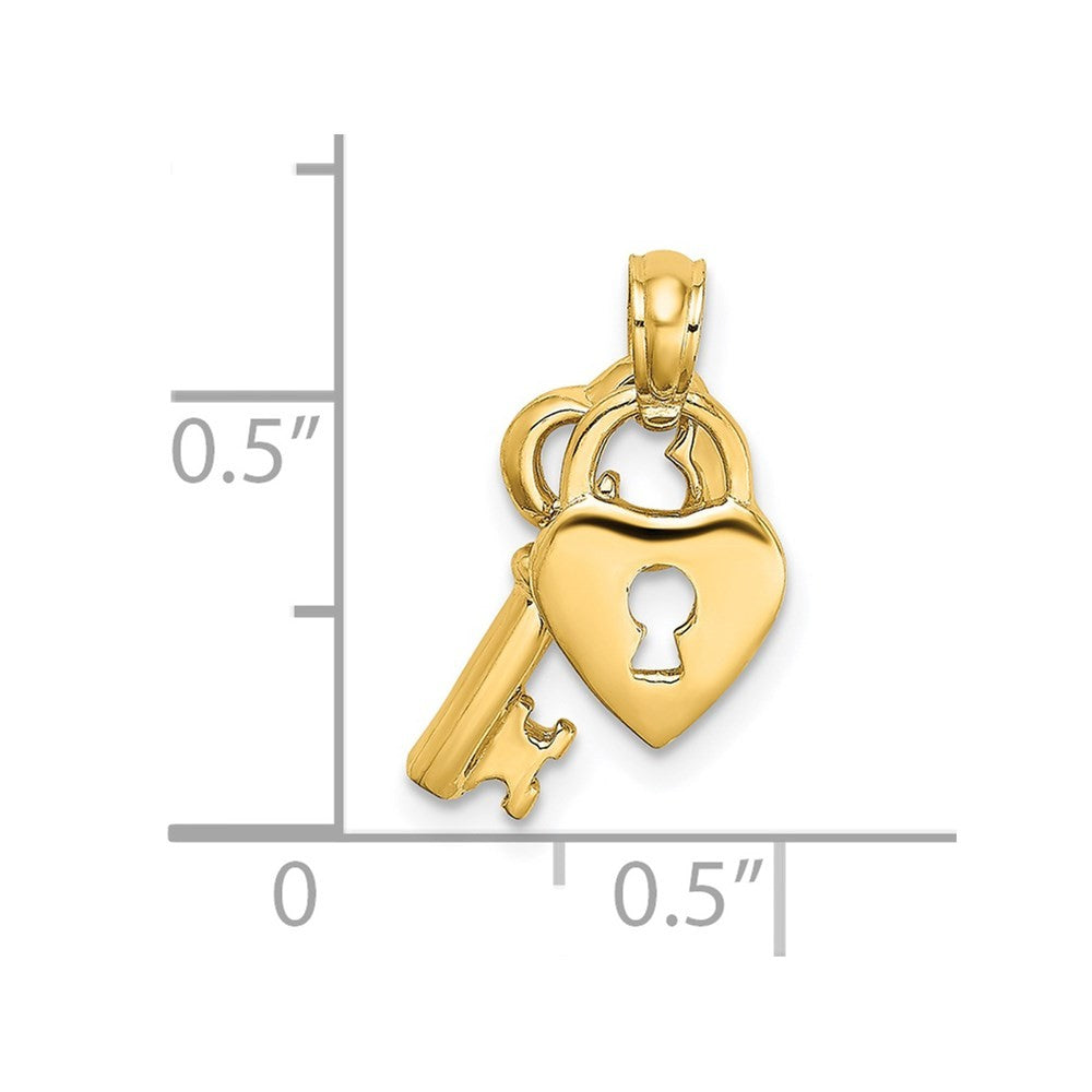 14k Yellow Gold Moveable Dangling Heart Lock and Key Charm