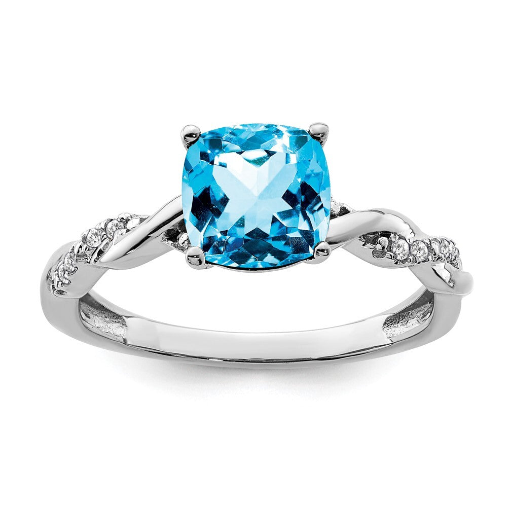 Sterling Silver Rhodium-plated Blue Topaz and Diamond Ring Size 7