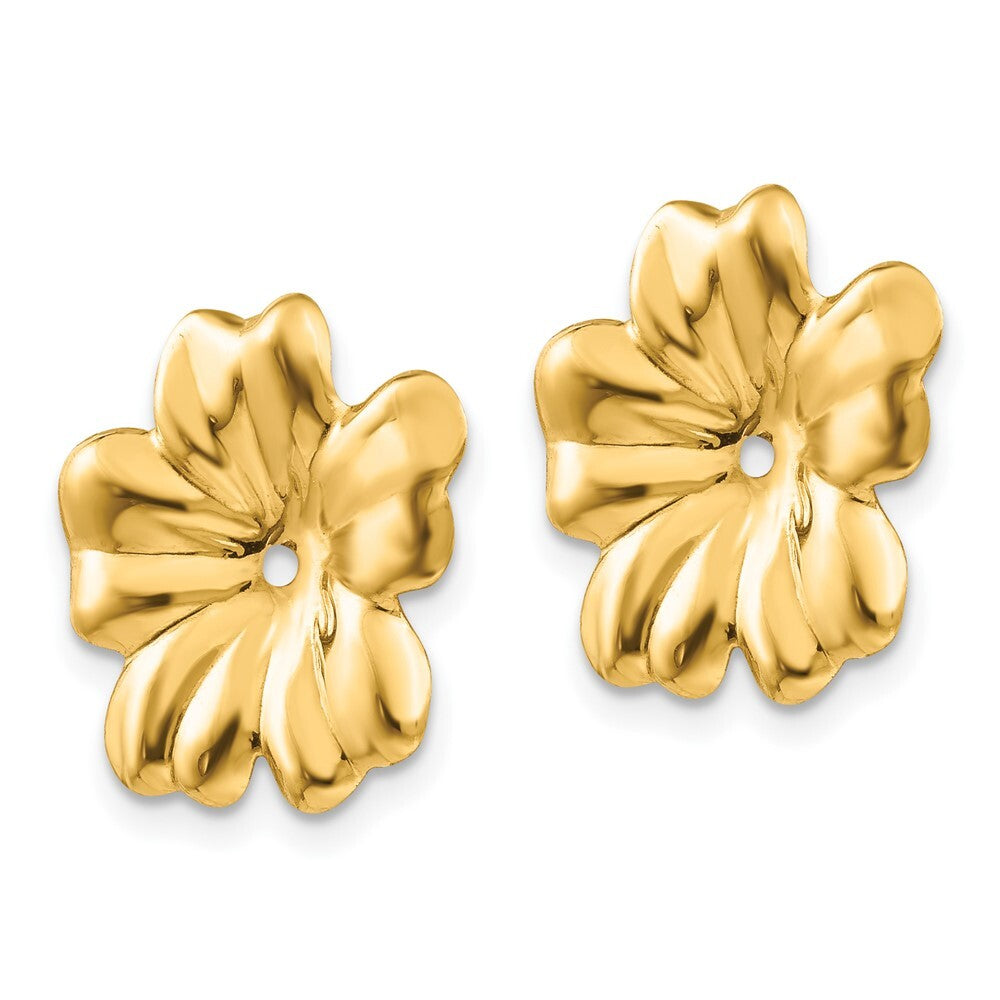 14k Yellow Gold Polished Floral Earring Jackets Gift for Women