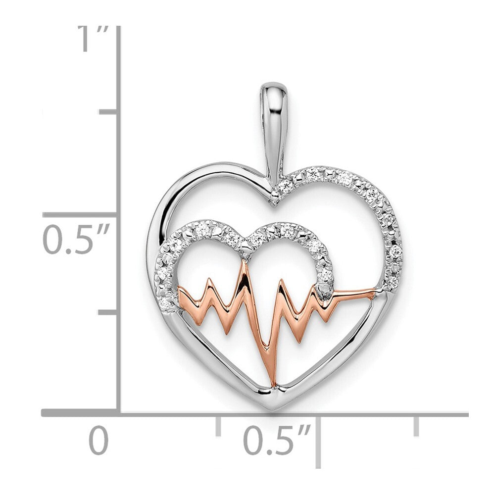 14k Two-tone Gold White and Rose Heart Beat Diamond Pendant for Women