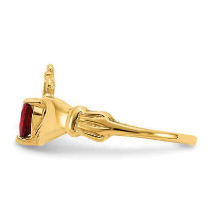 14K Yellow Gold CZ January Birthstone Claddagh Heart Ring