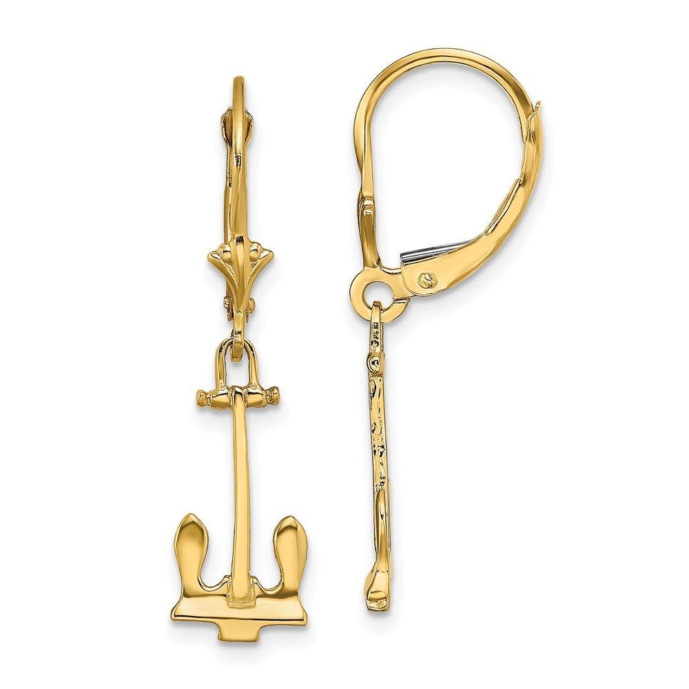 14k Yellow Gold Polished Navy Anchor Drop Dangle Earrings