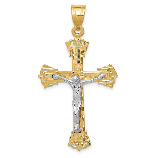 14k Two-tone Gold Diamond-cut Crucifix Pendant for Women