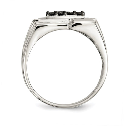Sterling Silver Rhodium-plated Mens Black Diamond Polished Ring Size 11