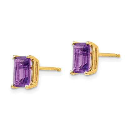 14k Yellow Gold 7x5mm Emerald Cut Amethyst Stud Earrings Gift for Women