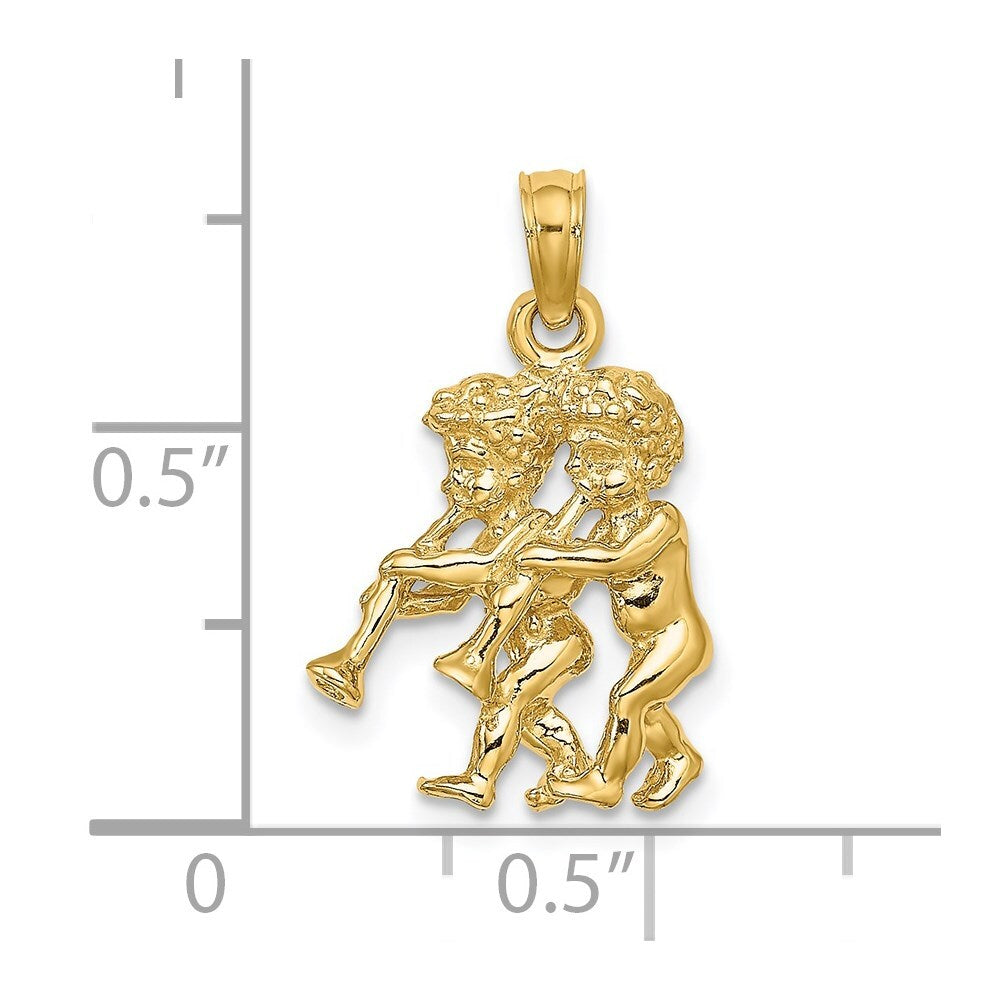 14k Yellow Gold 3-D Gemini Zodiac Charm Pendant for Women