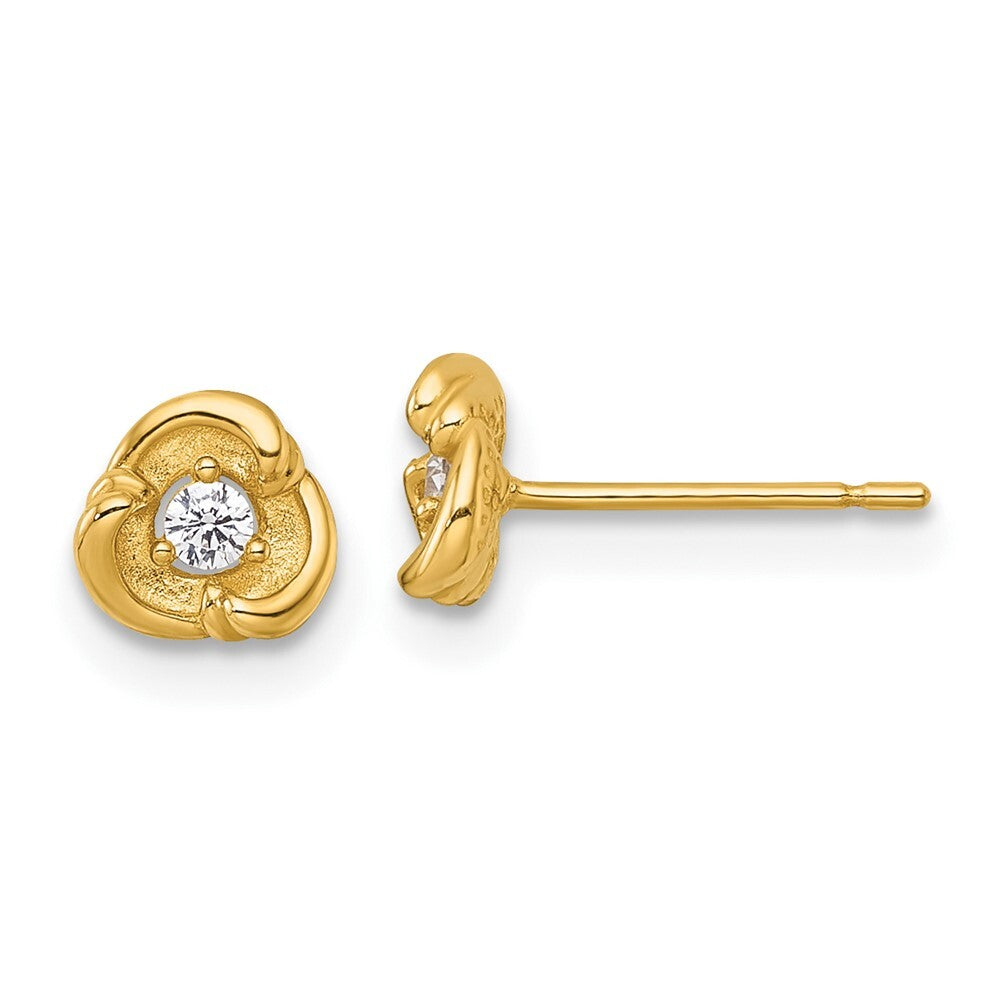 14k Yellow Gold Polished and Satin Fancy Cubic Zirconia Stud Earrings
