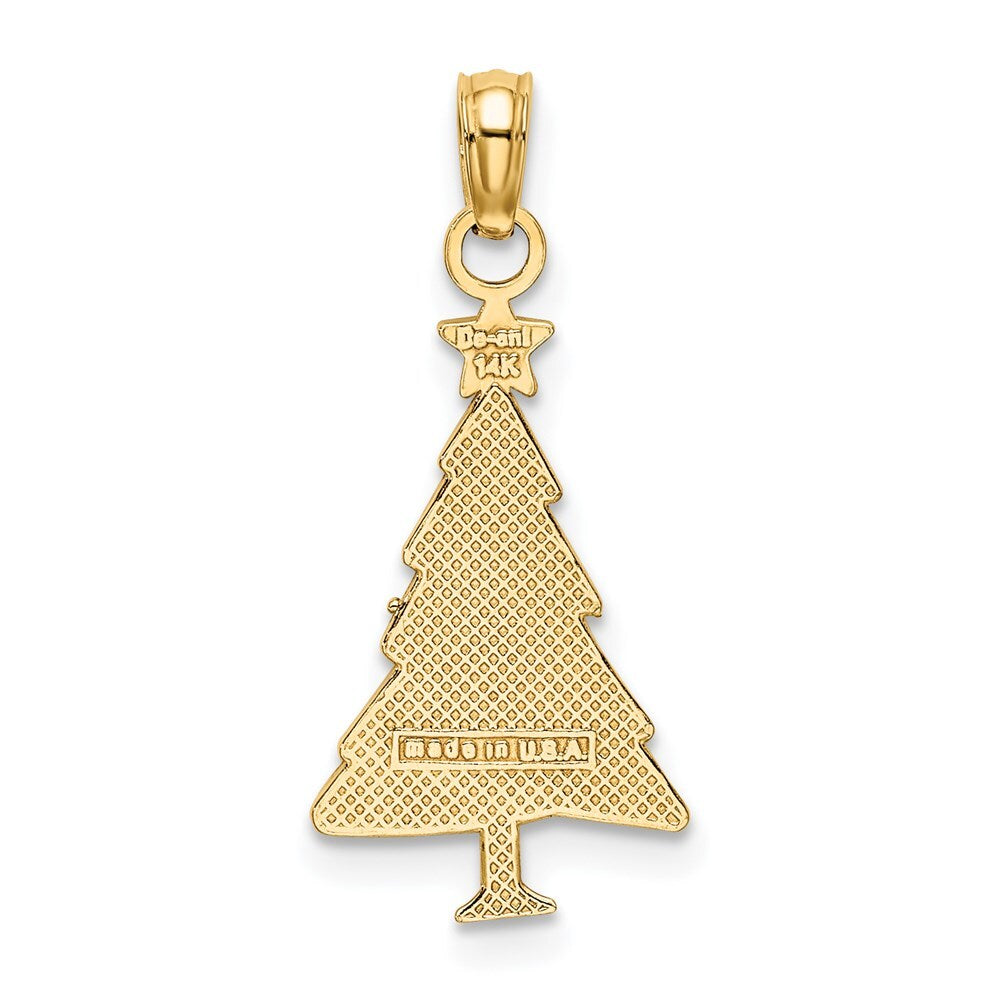 14k Yellow Gold Enamel Green Christmas Tree  Red Star Charm Pendant for Women