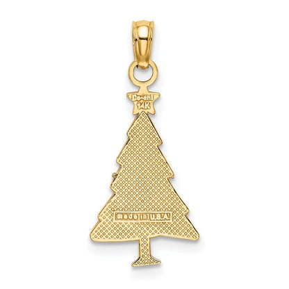 14k Yellow Gold Enamel Green Christmas Tree  Red Star Charm Pendant for Women