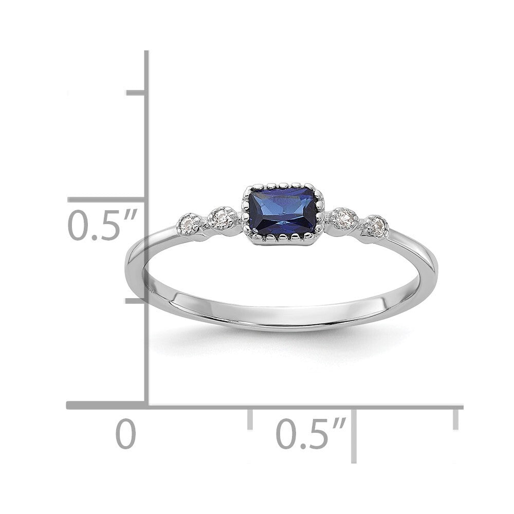 SS Rhodium-plated .02Cr. Blue Spinel and .02Cr. White Sapphire Ring Size 6