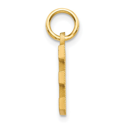 14k Yellow Gold Satin Diamond-cut Letter E Initial Charm Pendant for Women