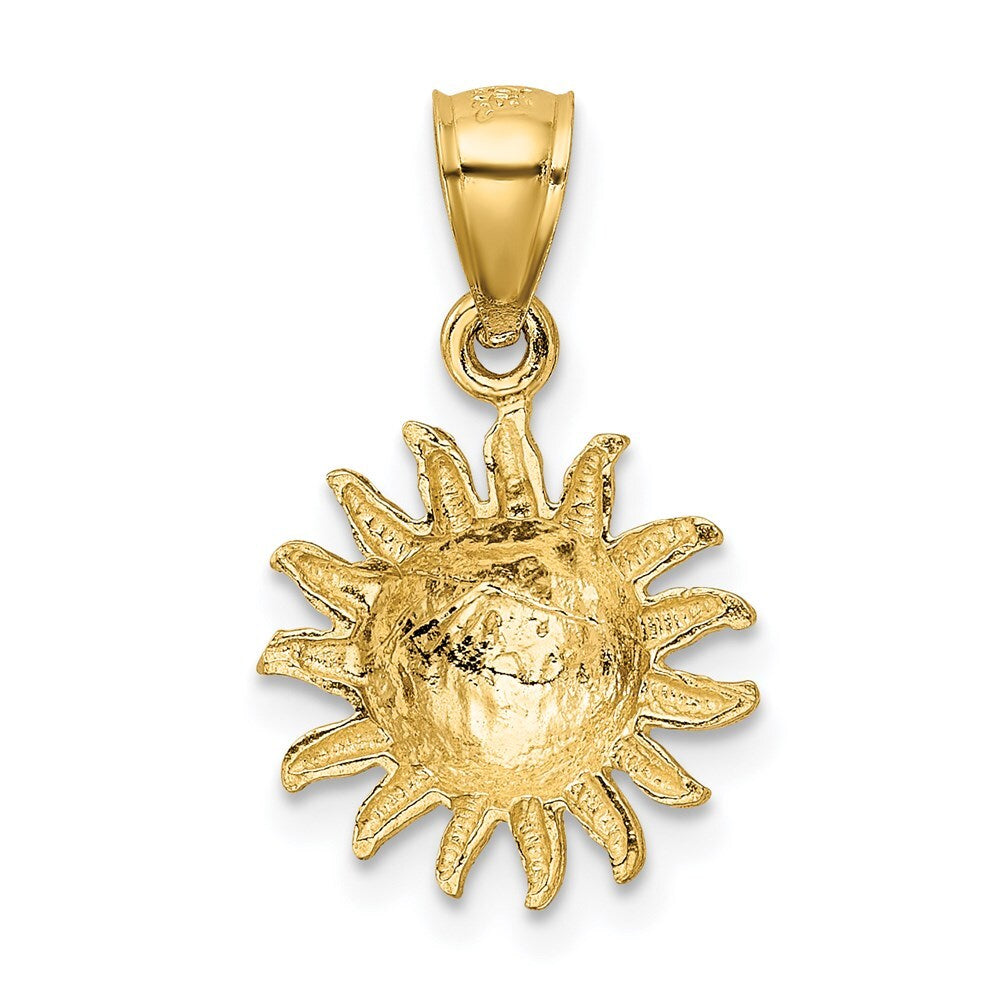 14k Yellow Gold Satin Diamond-cut Sun Pendant for Women