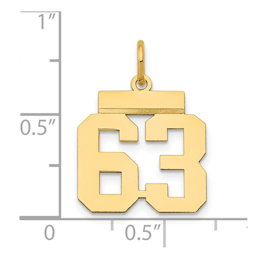 14k Yellow Gold Small Polished Number 63 Charm Pendant for Women