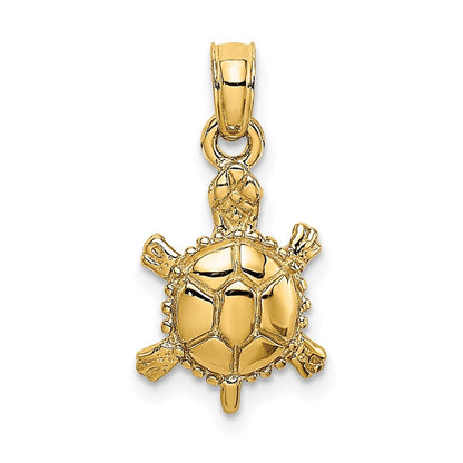 14k Yellow Gold 3-D Polished Land Turtle Charm Pendant