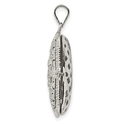 Sterling Silver Fancy Cubic Zirconia Rectangle 24mm Locket Pendant
