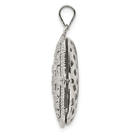 Sterling Silver Fancy Cubic Zirconia Rectangle 24mm Locket Pendant